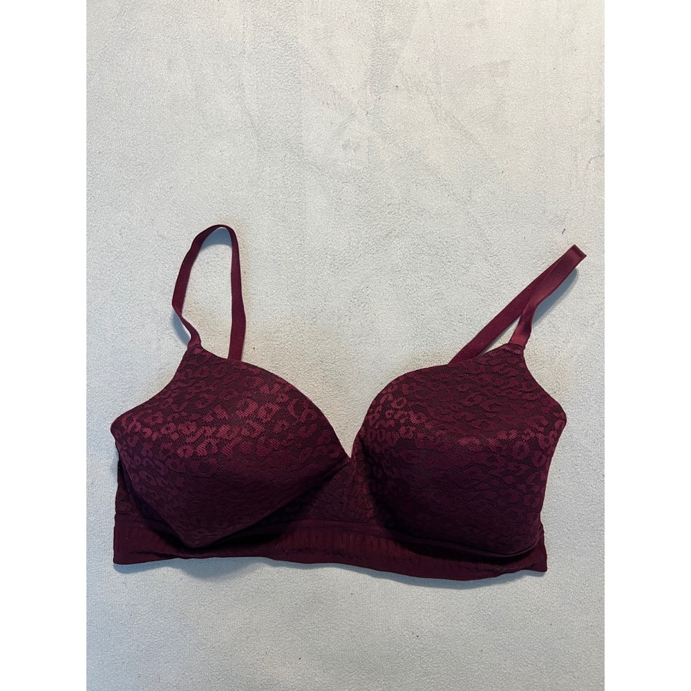 Victoria's Secret PINK Wear Everywhere Wireless Bra Burgundy Leopard Lace 36D
